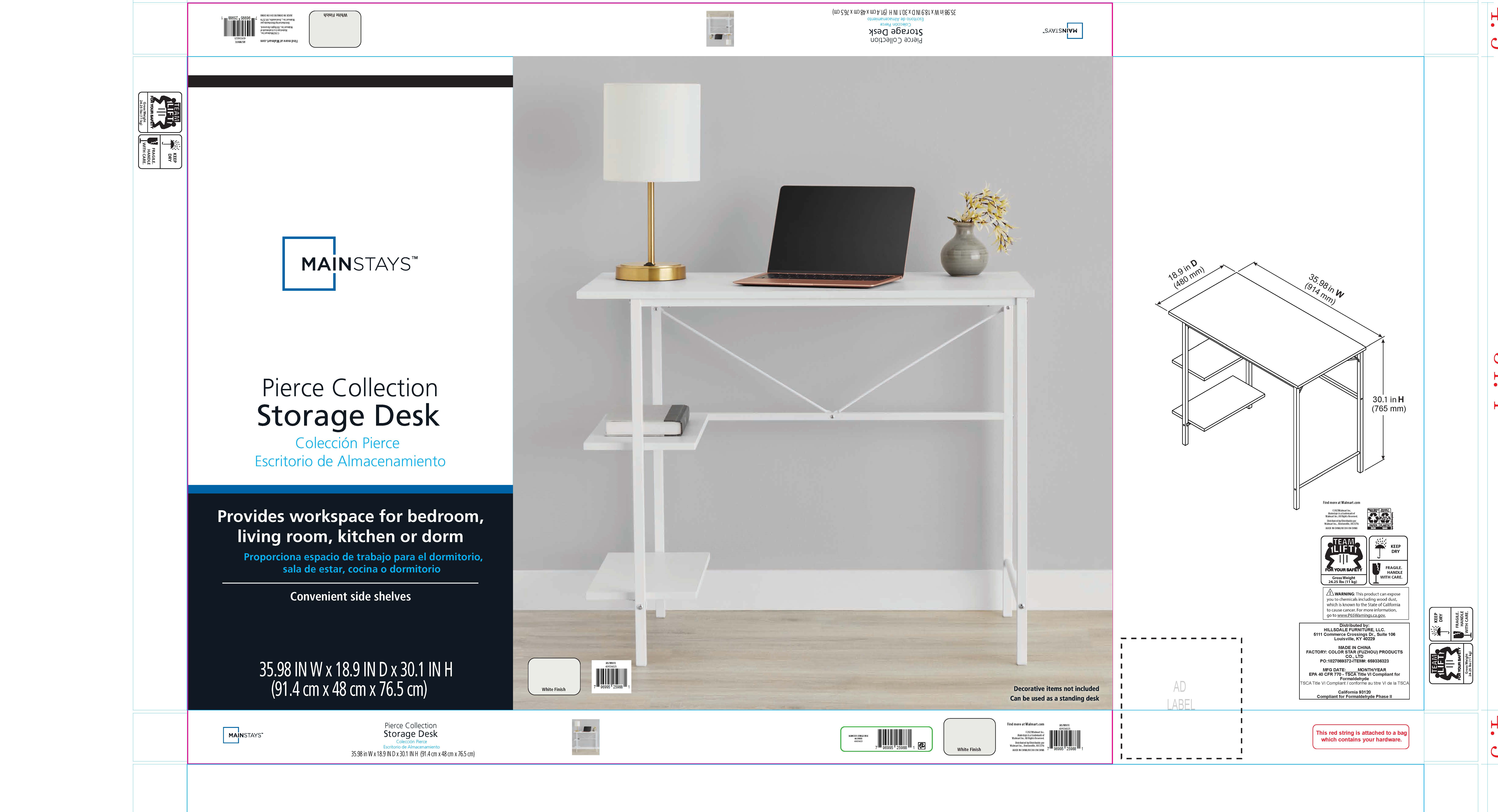 Mainstays Pierce Storage Desk, White photo 6