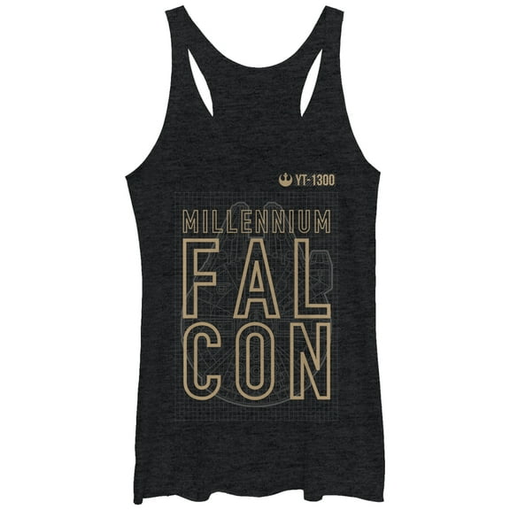 Women's Star Wars The Force Awakens Millennium Falcon YT-1300 Racerback Tank Top Black Heather Large