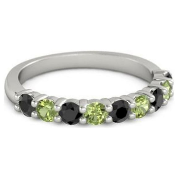 925 Sterling Silver Round 2.50 MM Black Spinel Peridot Half Eternity Women Stackable Ring