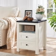 thumbnail image 4 of Nightstand with Charging Station and USB Port, Farmhouse Side End Table with 2 Drawers and Open Shelf, Wood Rustic Sofa Table, Bedside Cabinet for Bedroom, Living Room, Closet, Office (White), 4 of 15
