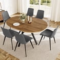 thumbnail image 1 of Extendable Round Dining Table Set for 6 People, 43.3"-59.1" Extendable Kitchen Table with 6 Upholstered Chairs, Space Saving for Kitchen Dining Room (Walnut Table+6 Grey Chairs), 1 of 14