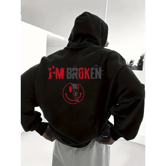 Mens I Am Broken Graphic Casual Streetwear Style Hoodie Shirt for Men & Women, up to Size 5XL