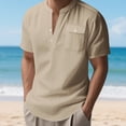 thumbnail image 4 of BangWanChi Mens Summer Breathable T-Shirts Men's Casual Linen Collar Button Pocket V-Neck Short Sleeve Shirt T-Shirt, 4 of 6
