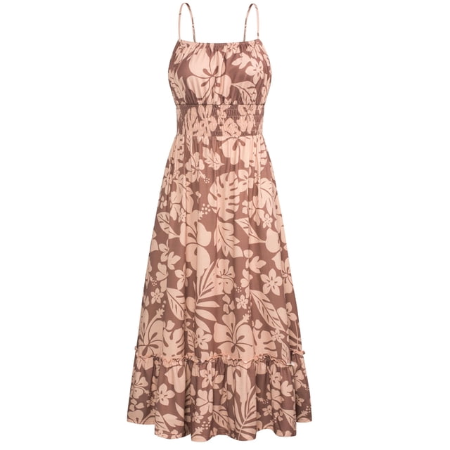 Vestido largo GRACE KARIN sin mangas para verano, color café, estampado floral S