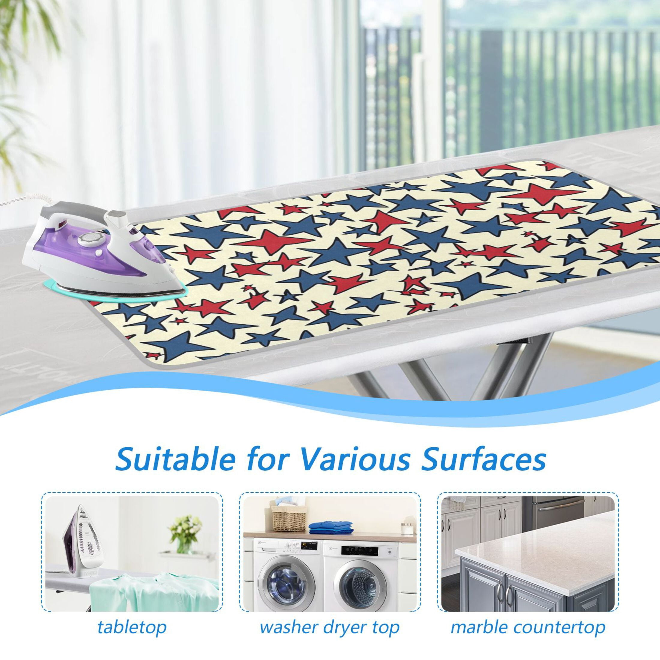 Stars in Blue and Red Ironing Mat Blanket Portable Travel Ironing Pad Heat Resistant Pad 47.2" x 27.6”