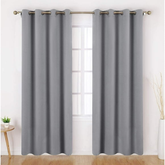 EAYY Greyish White Blackout Curtains for Bedroom 52 X 84 Inch Long 2 Panels Set Room Darkening Curtains/Drapes, Soundproof Thermal Grommet Window Curtains for Living Room
