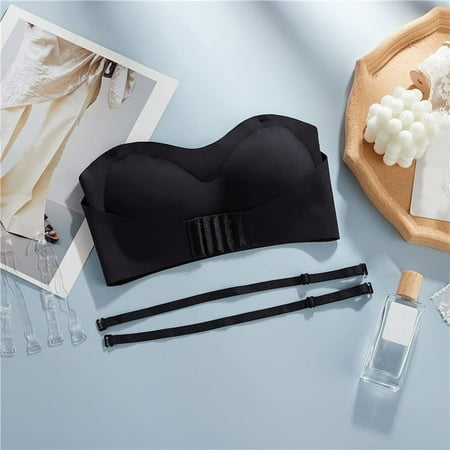 

Cathalem Strapless Push up Bras for Women 3PCStrapless Pushup Bras Front Buckle Lift Bra Women Upwingsbra Wireless Shield Underwear Black Medium