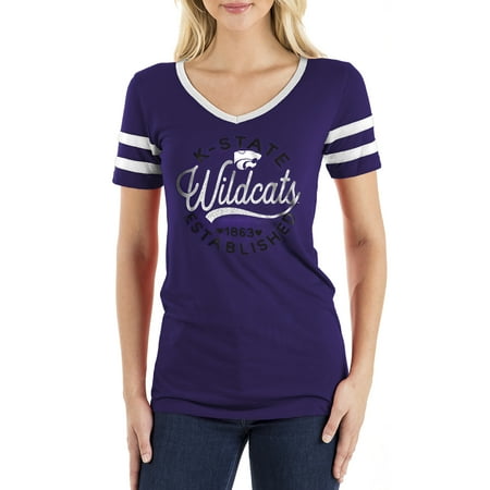Women's New Era Purple Kansas State Wildcats Striped Sleeve V-Neck T-Shirt