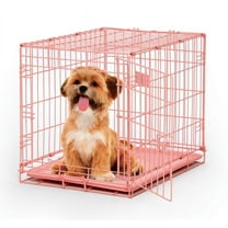 MidWest iCrate Folding Metal Dog Crate, Divider Panel, Floor Protecting feet, Leak-Proof Dog Pan , 24L x 18W x 19H, Pink