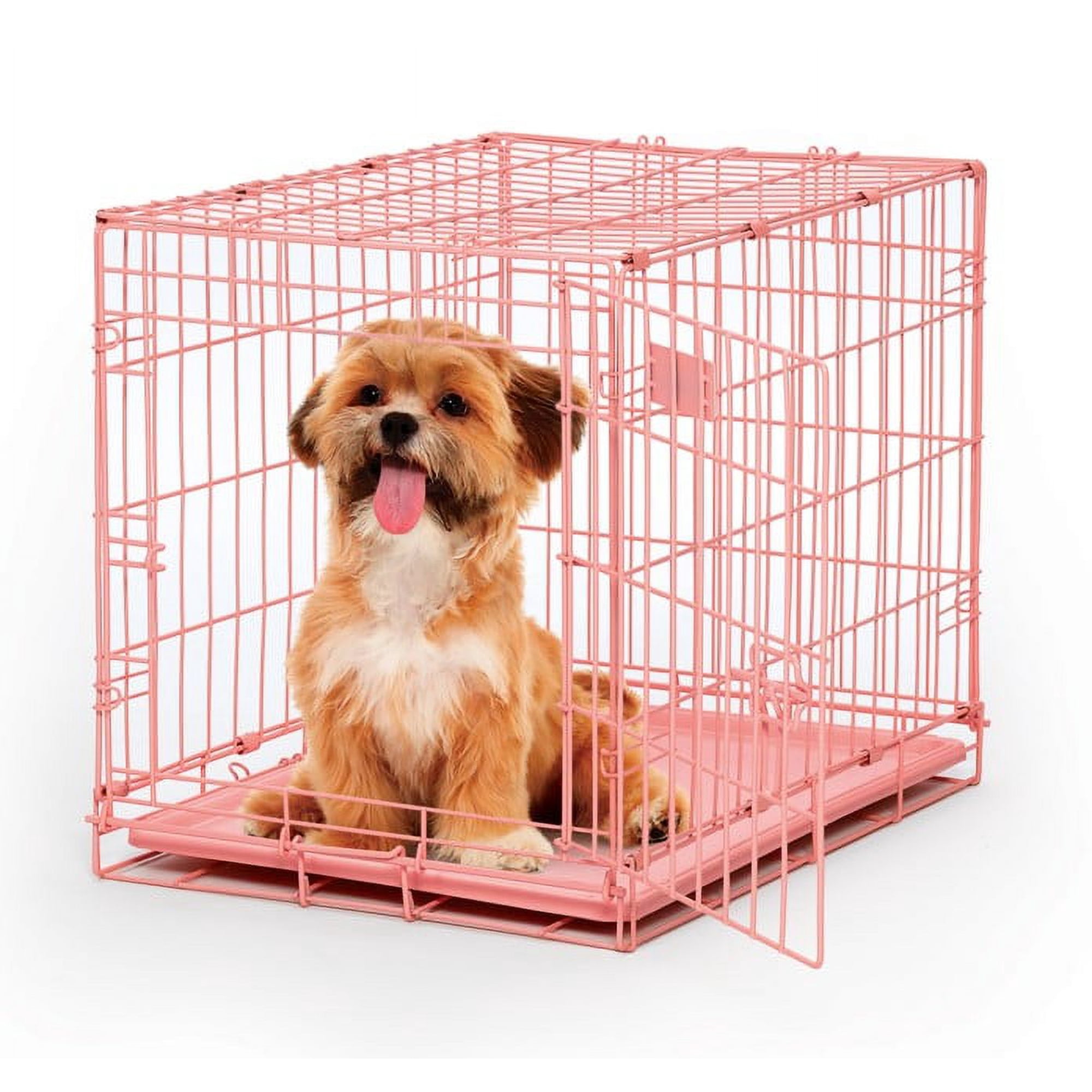MidWest Homes for Pets 24-Inch Pink Fashion iCrate for Small Breeds, 12-20 lbs, Single Door Folding Dog Crate with Divider Panel, Leak-Proof Tray & Secure Latch, Portable, Durable & Easy to Assemble