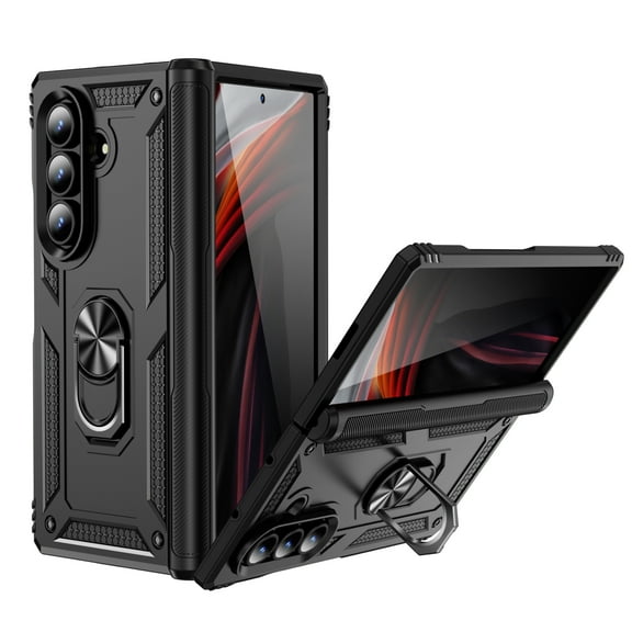Designed for Samsung Galaxy Z Fold 7 5G Case, Military Grade Protective Phone Case Cover with Enhanced Metal Ring Kickstand [Support Magnet Car Mount] Compatible with Z Fold 7 5G, Black