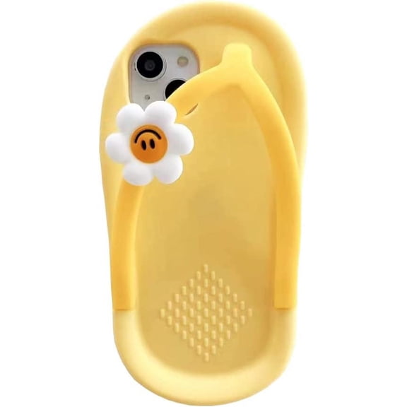 Kawaii Phone Cases Apply to iPhone 11,Cute Cartoon Yellow Slippers Phone Case with Flower Flip Flops Phone Case 3D Case Soft Silicone Protctor Women Girls for iPhone 11