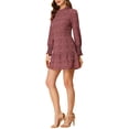 thumbnail image 5 of INSPIRE CHIC Women's Ruffled Crew Neck Vintage Smocked Cuff Floral Layered Mini Dress Brown-Pink M, 5 of 6