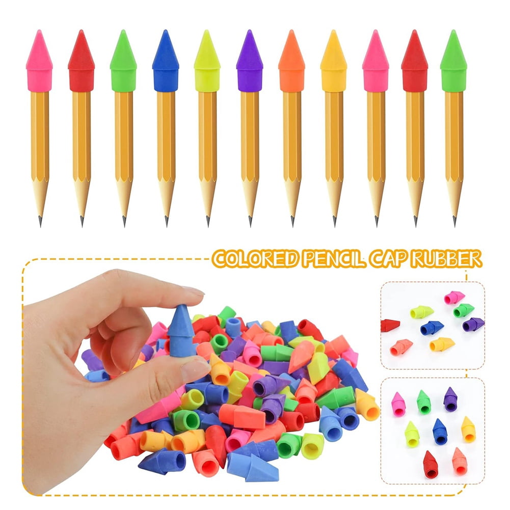 500PCS Caps Pencil Erasers Chisel Shape Eraser Latex Free Toppers