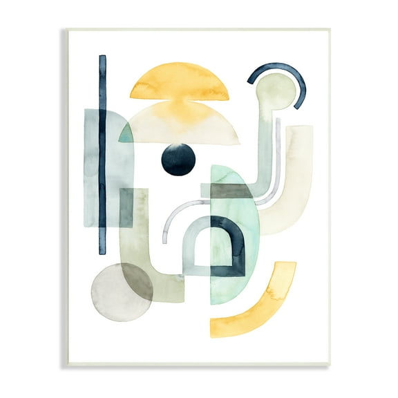 Stupell Industries Layered Industrial Shapes Modern Abstract Collage Green Yellow Abstract Painting Unframed Art Print Wall Art, 13 x 19