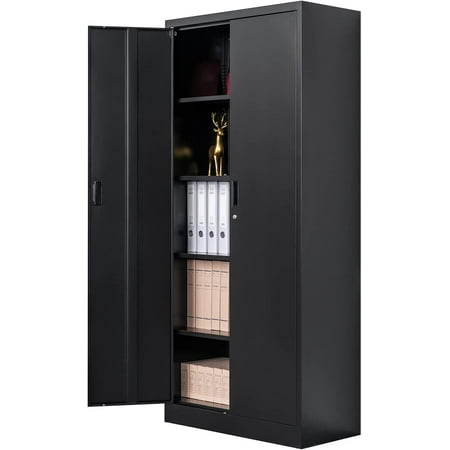 

Wanfu Metal Storage Cabinet 71 H Steel Storage Cabinet with Adjustable Shelves and Locking Doors for Office Home Garage School-Black