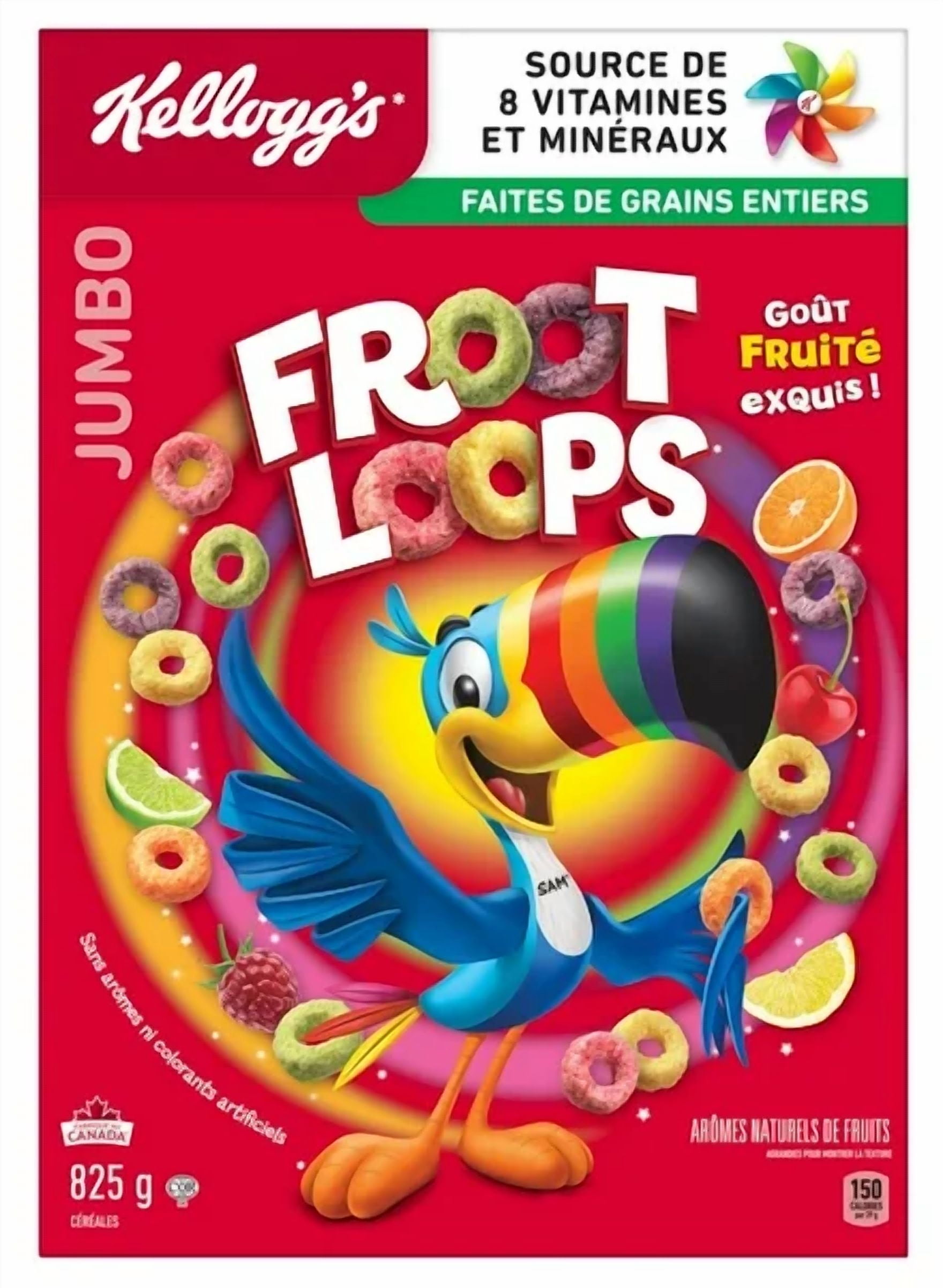 Kellogg's Canadian Froot Loops Breakfast Cereal, Jumbo Size, 825g (4 Pack)