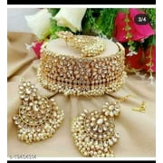 Indian Bollywood Style Gold Plated Polki Kundan Bridal Fashion Wedding Jewelry Set for Women and Girls Best Festive Statement Jewelry