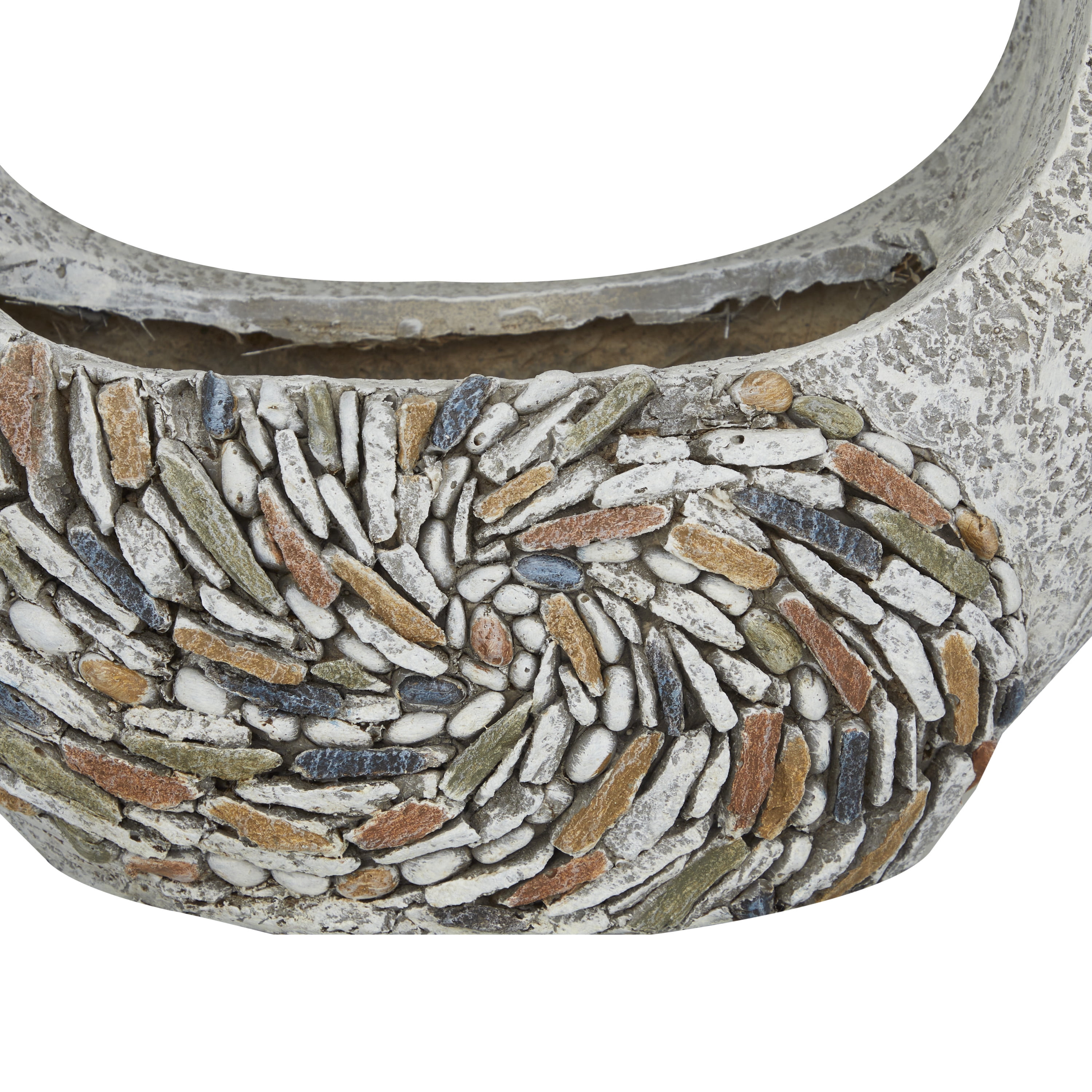 DecMode 16" x 14" Indoor Outdoor Gray Fiberglass Planter with Stone Mosaic Design