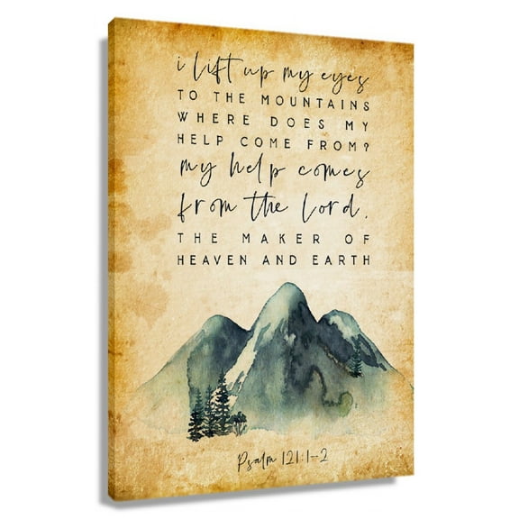 Bible Verse Wall Decor Mountain Wall Art Psalm 121 1-2 Canvas Paintings Modern Artwork For Office Unframed 12x18 in