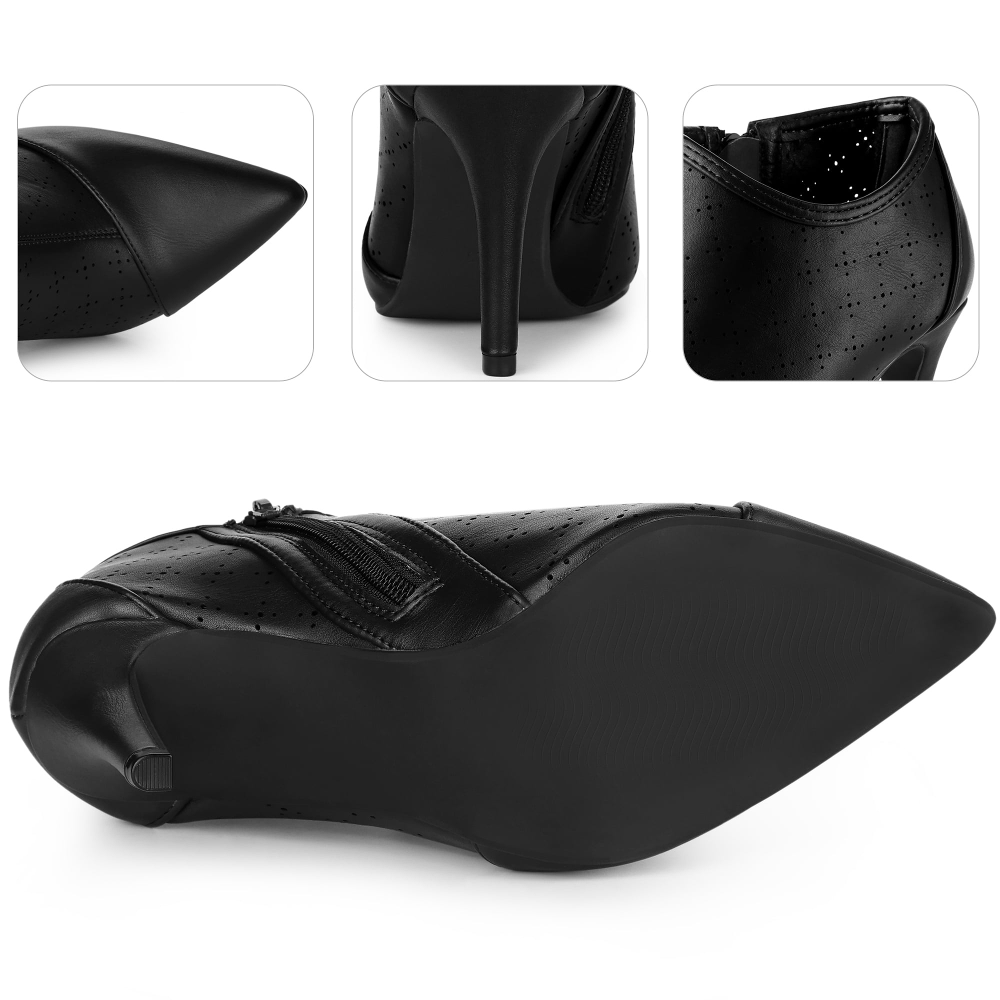 DARING DIVA Women's Perforated Pointy Toe Zipper Stiletto Heeled Ankle Boots Black 9.5