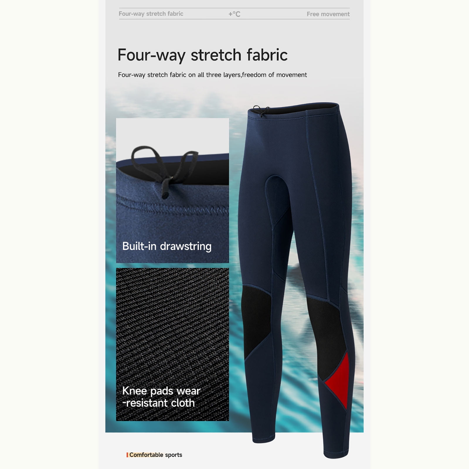Swim Trunks for Men Drawstring Elastic Waist Thermal Wetsuits Mens Casual Color Block Stretchy Slim Compression Diving Surfing Swimming Pants