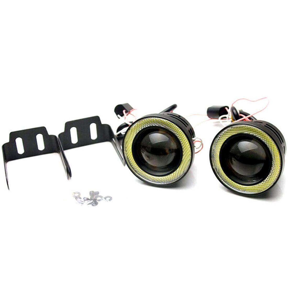 Universal 3 Inch COB LED DRL Round Driving Lights White+Yellow 2Pcs