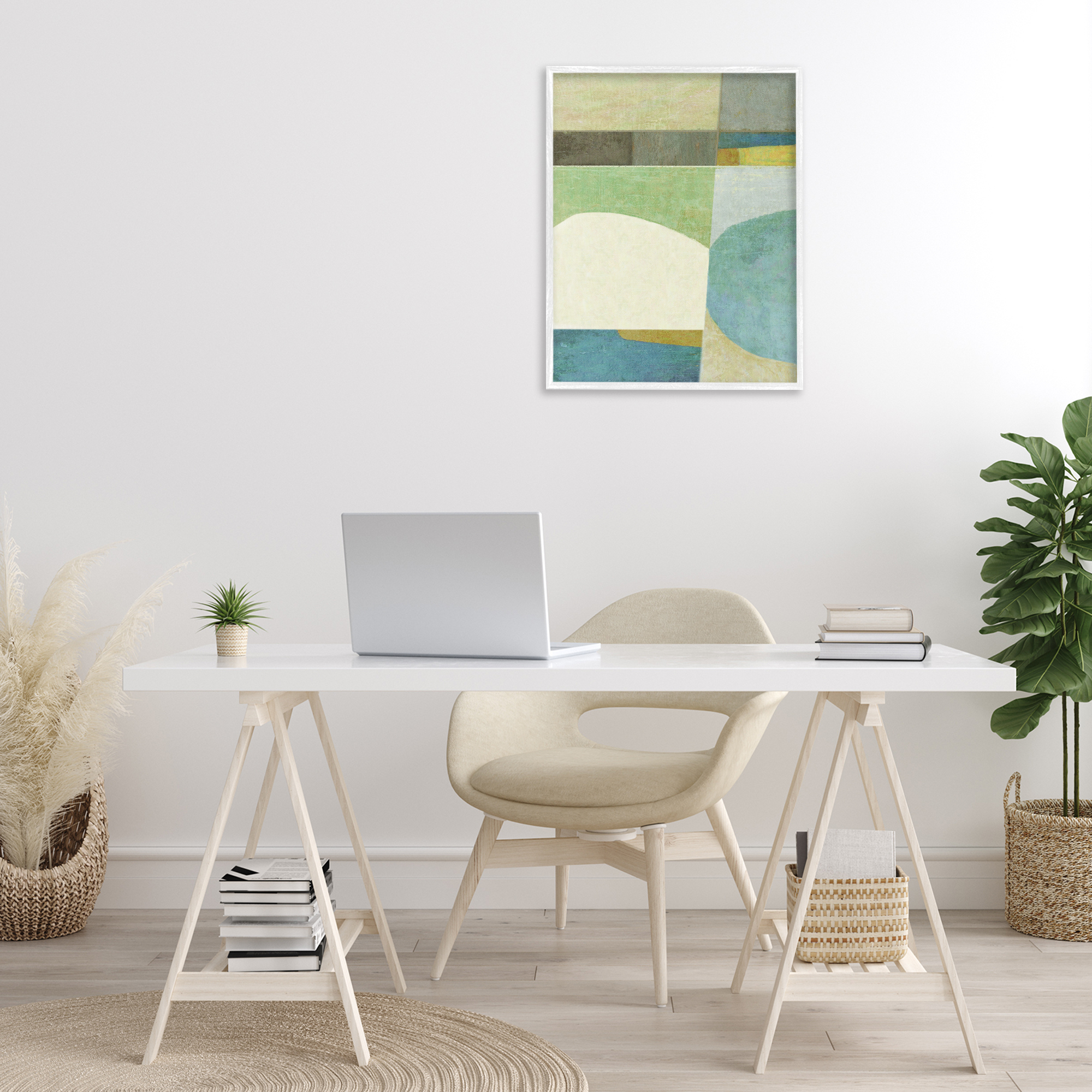 Stupell Industries Subtle Shapes Collage Abstract Painting White Framed Art Print Wall Art, 24 x 30