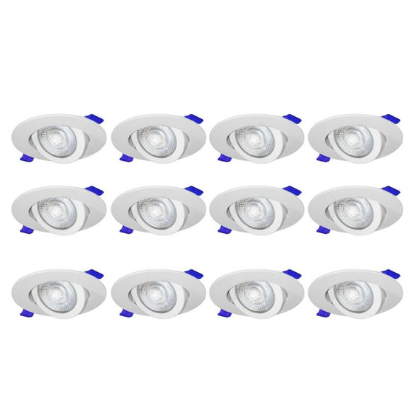 Nadair, 4’’ LED Recessed Gimbal (Swivel) Ultra Slim Lights, NO Part of Ceiling Visible Through The Eyeball Gap, 12-Pack, IC and Non-IC, Dimmable, 8W=50W, 600 Lumens, 3000K (Warm White), Quick Connect