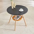 thumbnail image 2 of Round Coffee Table with Woven Storage Basket - Black MDF and Solid Wood Legs, 2 of 10
