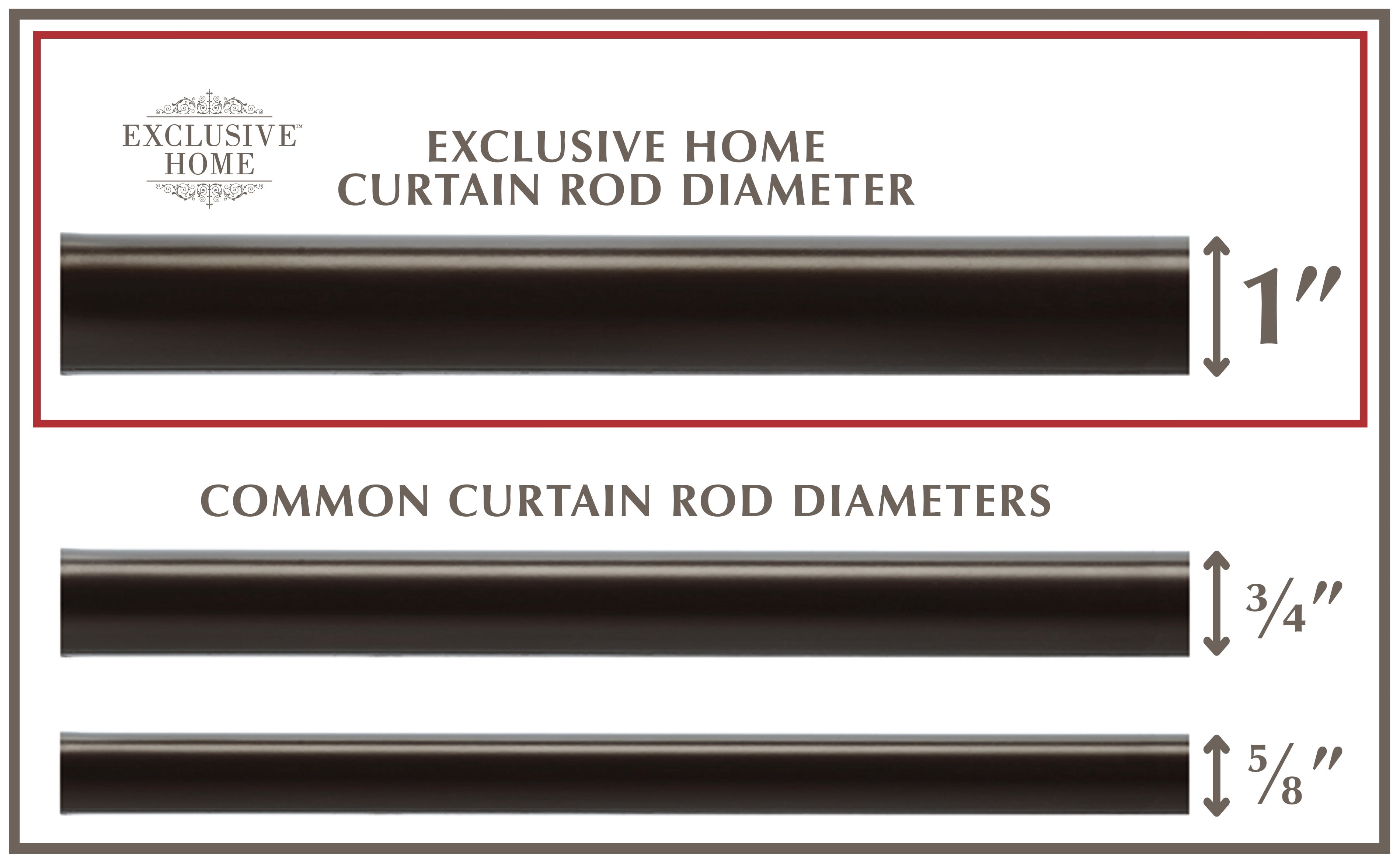 EXCLUSIVE HOME Torch 1" Curtain Rod and Finial Set, Matte Bronze, Adjustable 84"-160"