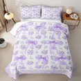 thumbnail image 2 of Erosebridal Teens Romantic Roses Bowtie Twin Quilt Set,Girls Purple Floral Bow Knot Twin Coverlet Set, 2 of 7