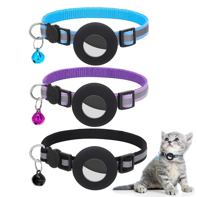 Pack de 3 collares de gato, collar de gato con cierre de seguridad en 3/8 y quot; Ancho, cinta reflectante y mascota para gatos y perros (3 colores) Feliz Sencillez