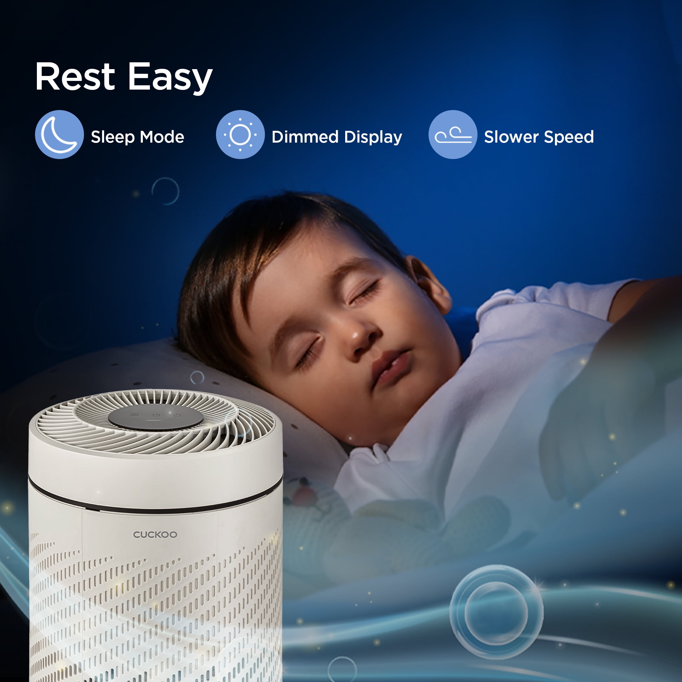 Cuckoo Air Purifier H13 True HEPA, Large 1,108 Sq. Ft. Coverage, Carbon Filter, Auto+ Mode, White (CAC-AB0610FI)