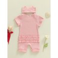 thumbnail image 4 of WIBACKER Ribbed Knit Romper and Headband Outfit Set for Newborn Baby Girls Infant Baseball Fan Short Sleeve Jumpsuit Summer Coming Home Clothes, 4 of 7