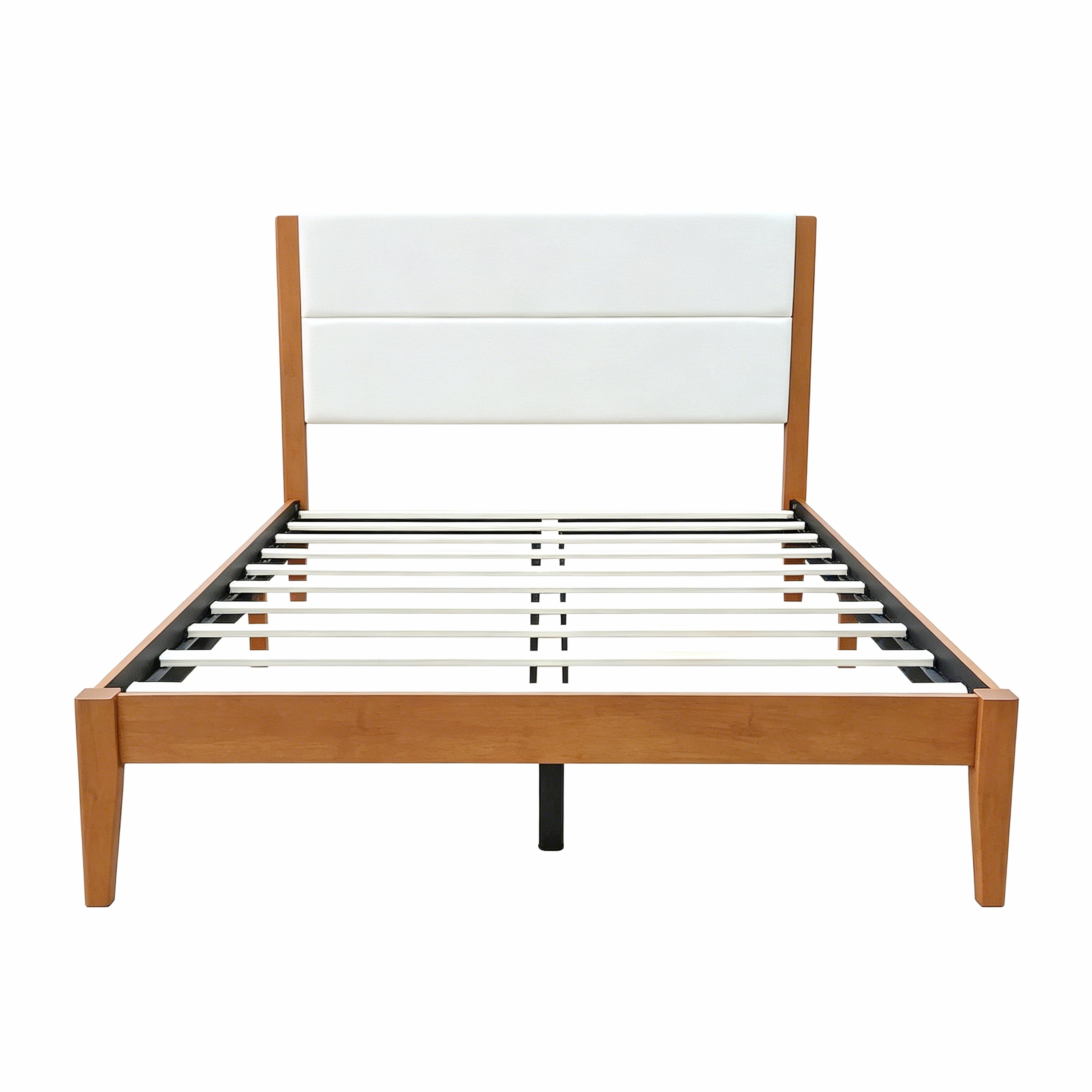 Queen Size Modern Wood Platform Bed Frame with Upholstered Headboard, No Box Spring Needed