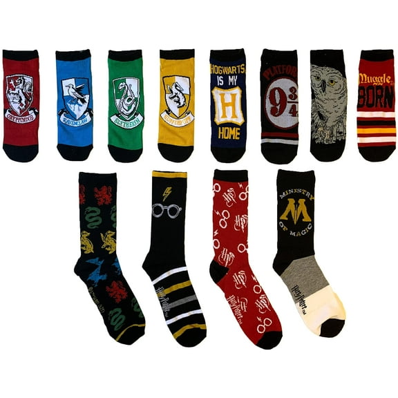Harry Potter Hogwarts Houses Mens 12 Days of Socks in Advent Gift Box