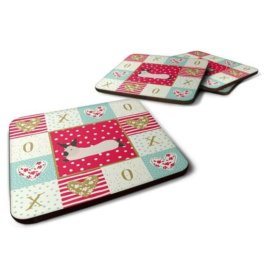 Caroline's Treasures CK5394FC California White Rabbit Love Foam Coaster Set of 4, Red, 3 1/2 x 3 1/2, multicolor