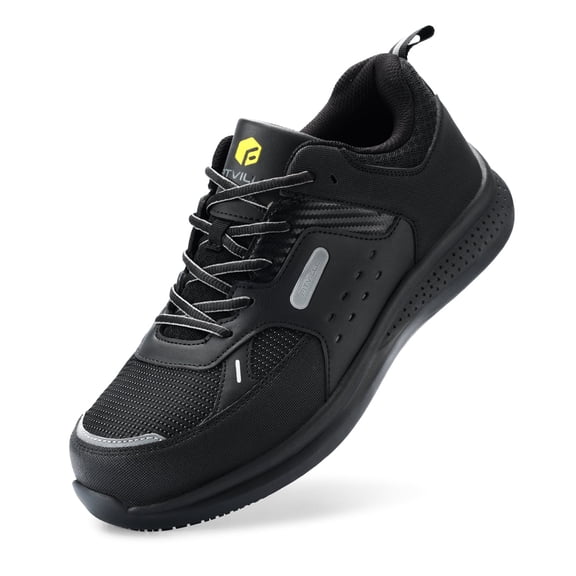 FitVille Wide Mens Composite Toe Safety Shoes Slip Resistant Work Shoes for Men, Black, 12 Wide
