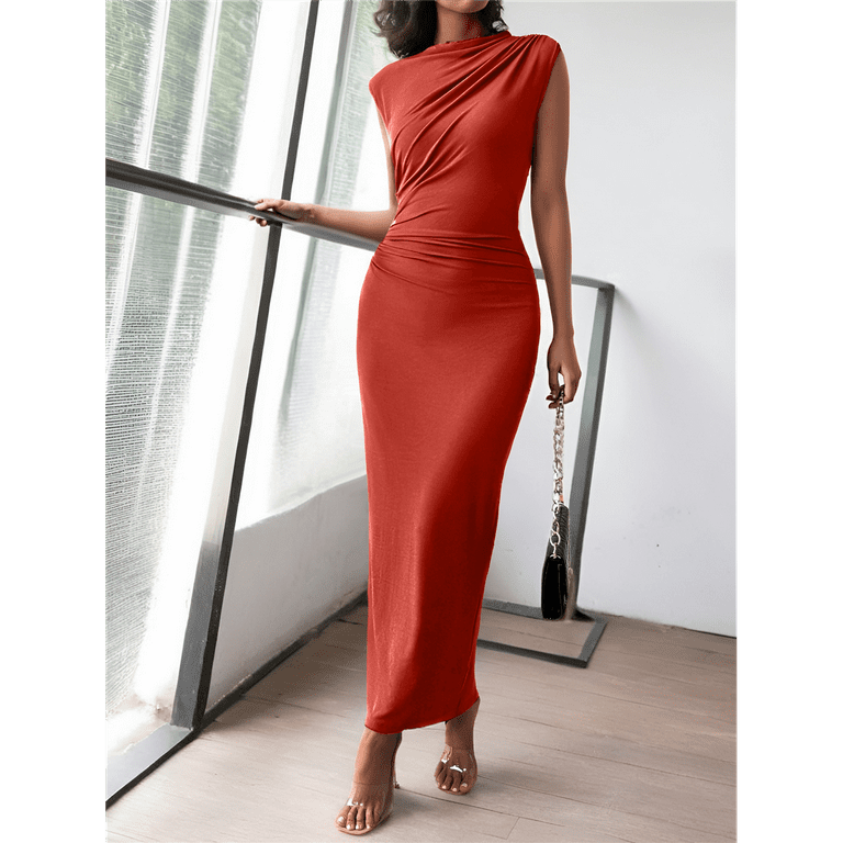 walmart bodycon dress Women'S Ruched Bodycon Dress Summer Casual Sleeveless Back Slit Elegant Club Evening Cocktail Maxi Dresses Blue L