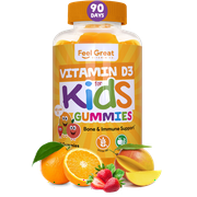 Vitamin D3 Gummies for Kids (90 Days) for Support of Healthy Bones, Teeth, Mood, Immune System - Made in the USA