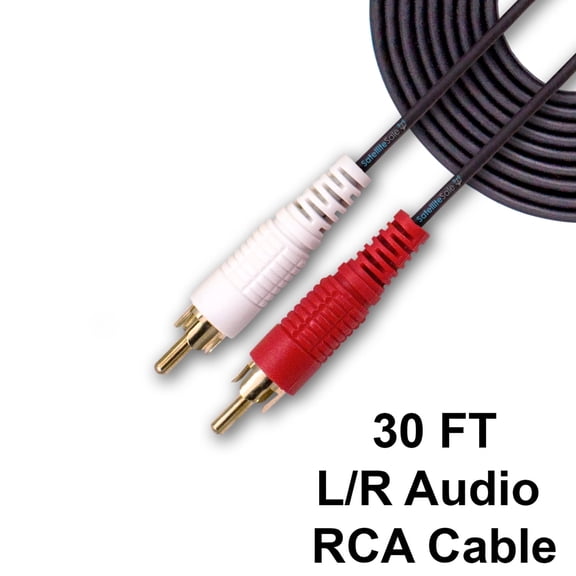 SatelliteSale 2 Male to 2 Male RCA Audio Stereo Composite for Clear Video and Sound Cable Universal Wire PVC Black Cord 30 feet
