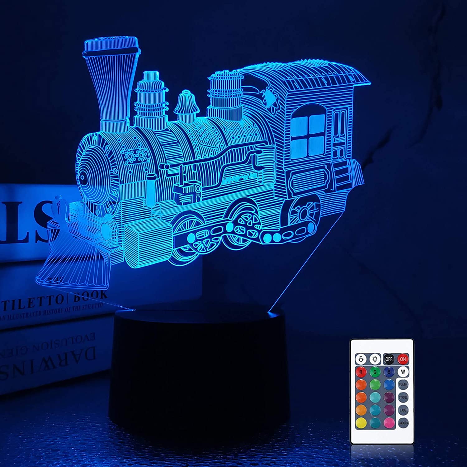 JUWYT 3D Steam Train Lamp Night Light 3D Illusion lamp for Kids, 16