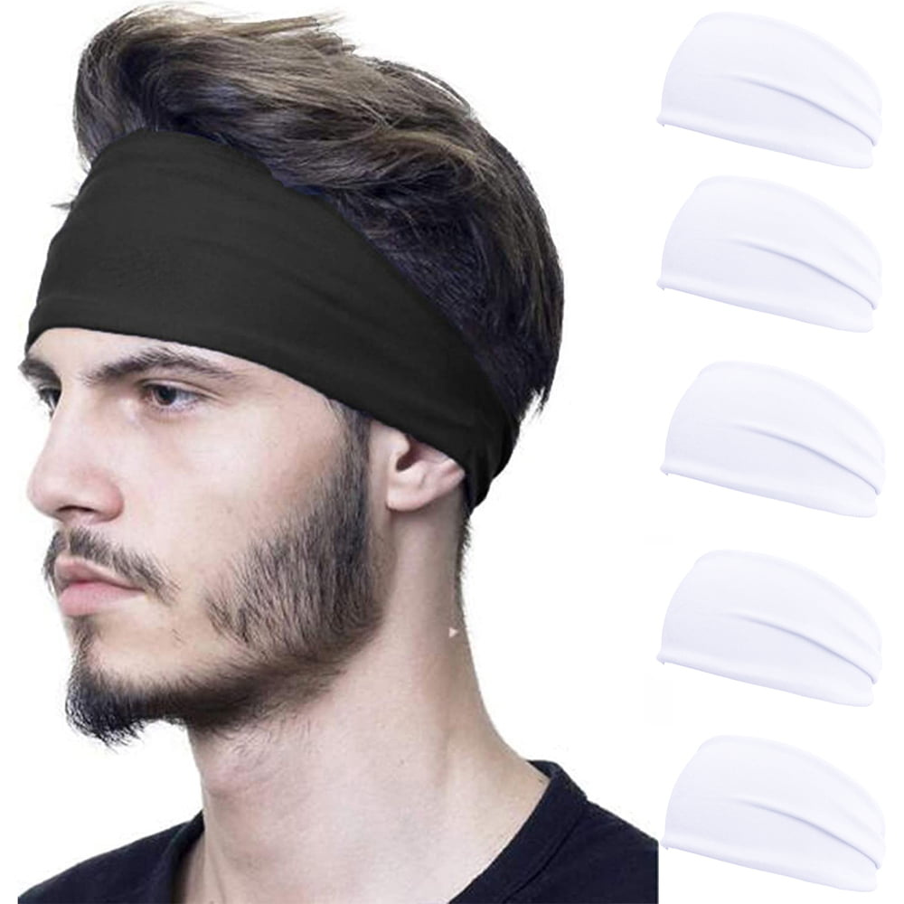Sports Headbands for Men (5 Pack),Moisture Wicking Workout Headband,  Sweatband Headbands for Running,Cycling,Football,Yoga,Hairband for Women  and Men 