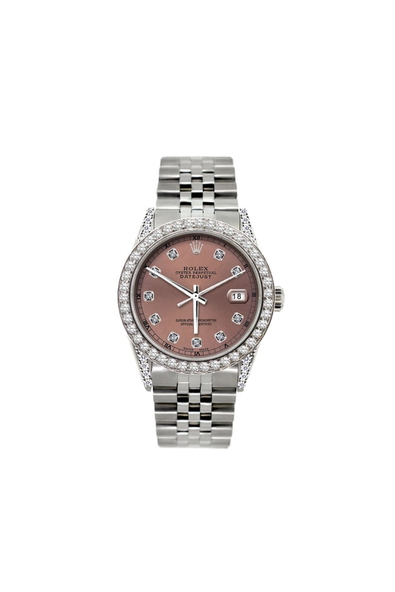 Pre-Owned Rolex Datejust 36MM 16200 Everose Diamond Dial Diamond Bezel Stainless Steel Jubilee Bracelet 1.2ct