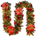thumbnail image 1 of Couronne de Noël avec guirlande lumineuse LED - 270 cm - Guirlande de Noël artificielle - Décoration de Noël - Couronne de porte intérieure et extérieure (rouge) Ormromra ZYY-0516, 1 of 5