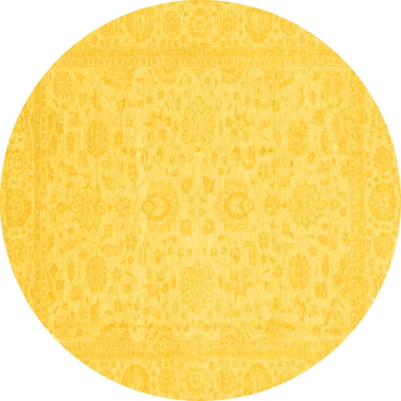 Ahgly Company Machine Washable Indoor Round Oriental Yellow Traditional Area Rugs, 3' Round