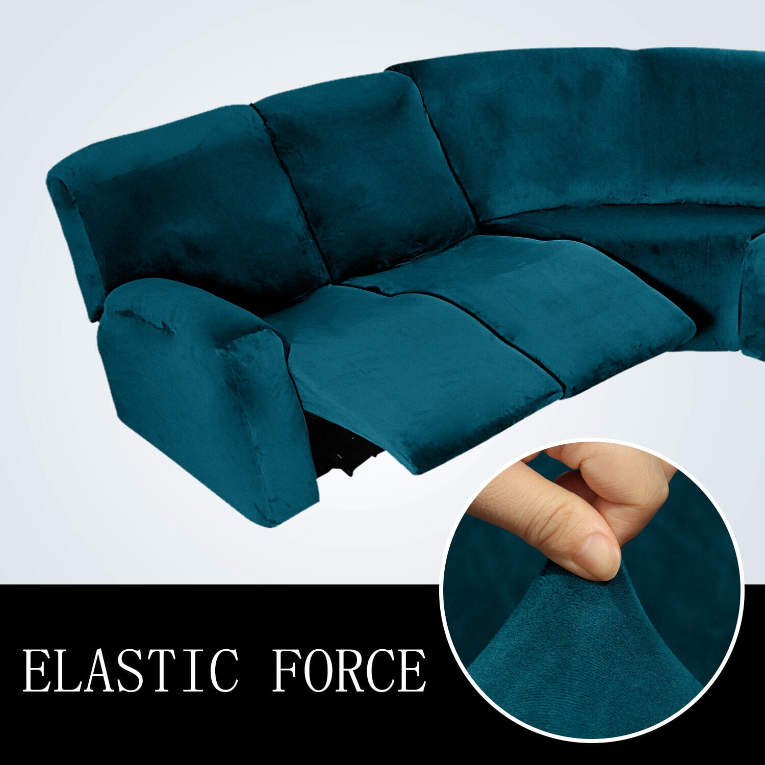 TOPCHANCES Velvet Recliner Sofa Covers, 5 Seat Corner Sofa Covers Stretch Furniture Protector Including 2 Arm Pieces, 4 Seat and Backrest Pieces and 1 Corner Piece, Deep Blue
