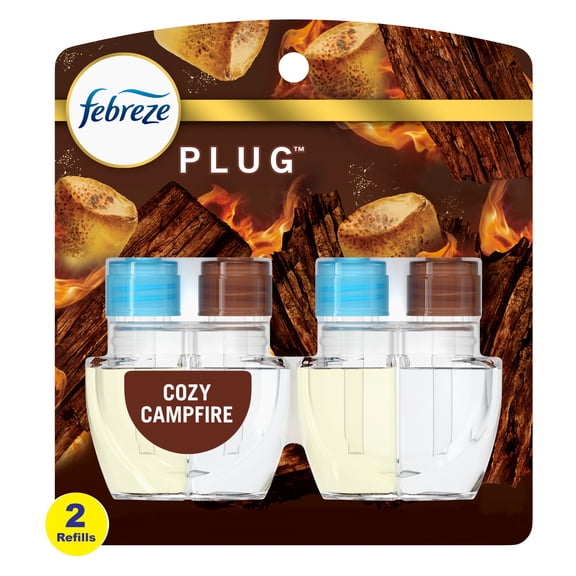 Febreze Plug In Air Freshener, Odor-Fighting Scented Oil Refill, Cozy Campfire, 2 count