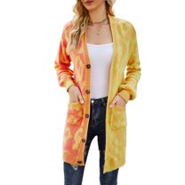 SWSMCLT Women's V Neck Long Cardigan Sweater Spring Warm Knitwear Long Sleeve Sweater Long Button Soft Fall Fashion Holiday Yellow Medium